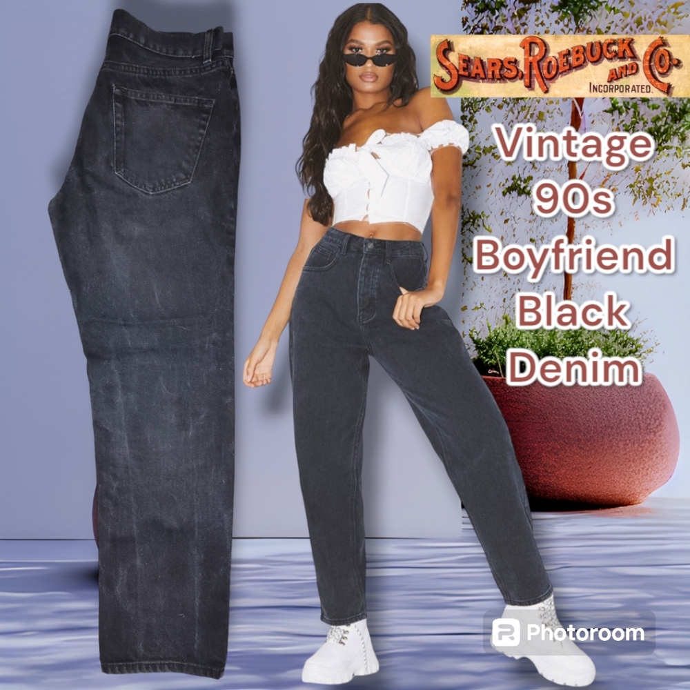 Rare Vintage Sears Roebuck Faded Black Boyfriend Cut Jeans 32 X 30 (Women’s 16)